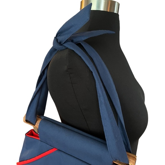 Vintage Tori Totes of Georgia lighthouse handbag with wooden clasp navy red - Picture 4 of 15